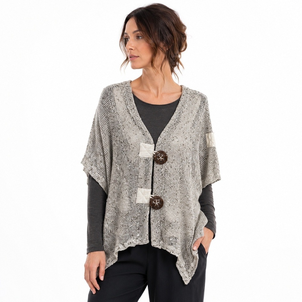 Kaktus Lagenlook Open Knit Cardigan Top Womens L Boho Asymmetric Artsy Earthy